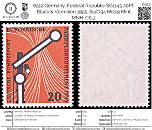 6512 Germany SG1145 20Pf. Black & Vermilion 1955. Sc#734 Mi219 Mint MNH. C£13