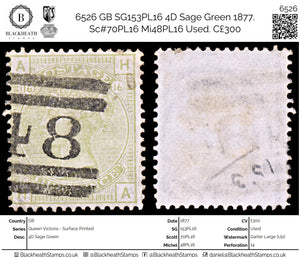 6526 GB SG153PL16 4D Sage Green 1877. Sc#70PL16 Mi48PL16 Used. C£300