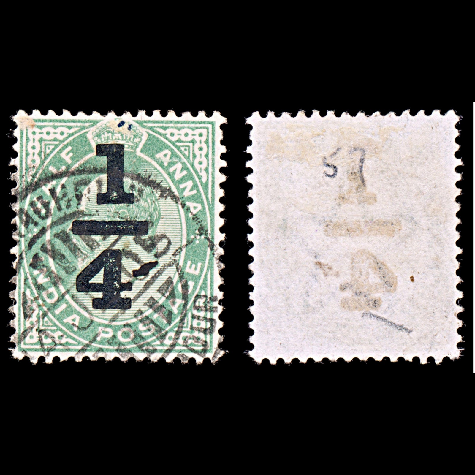 6571 India SG148 ¼A Green 1905. Sc#77 Mi69 Used