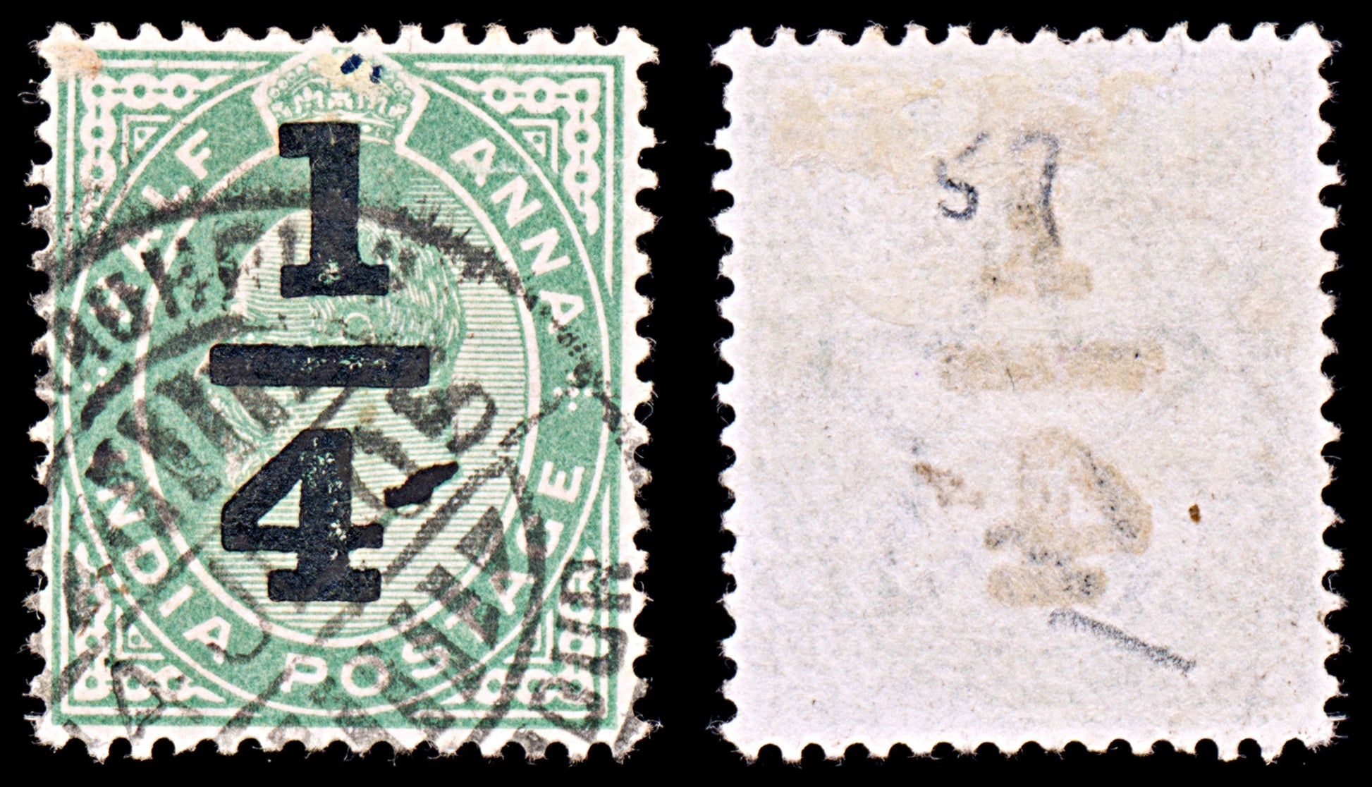 6571 India SG148 ¼A Green 1905. Sc#77 Mi69 Used