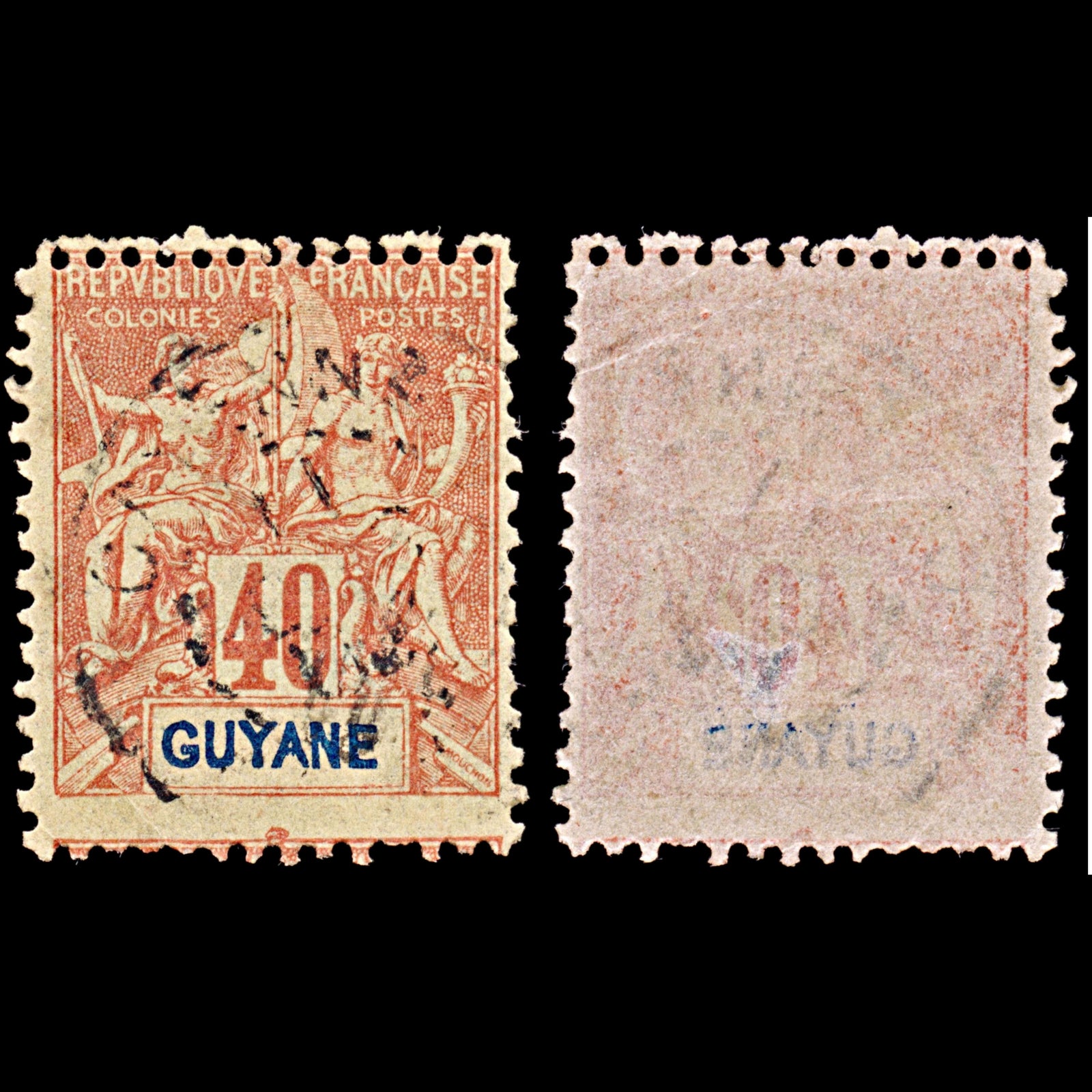 6575 French Guiana SG47 40C Blue & Red 1892. Sc#45 Mi38 Used. C£15