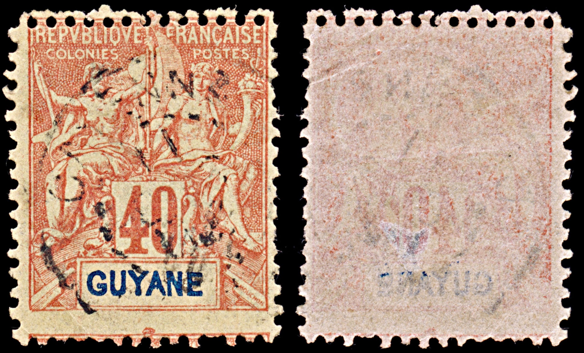 6575 French Guiana SG47 40C Blue & Red 1892. Sc#45 Mi38 Used. C£15