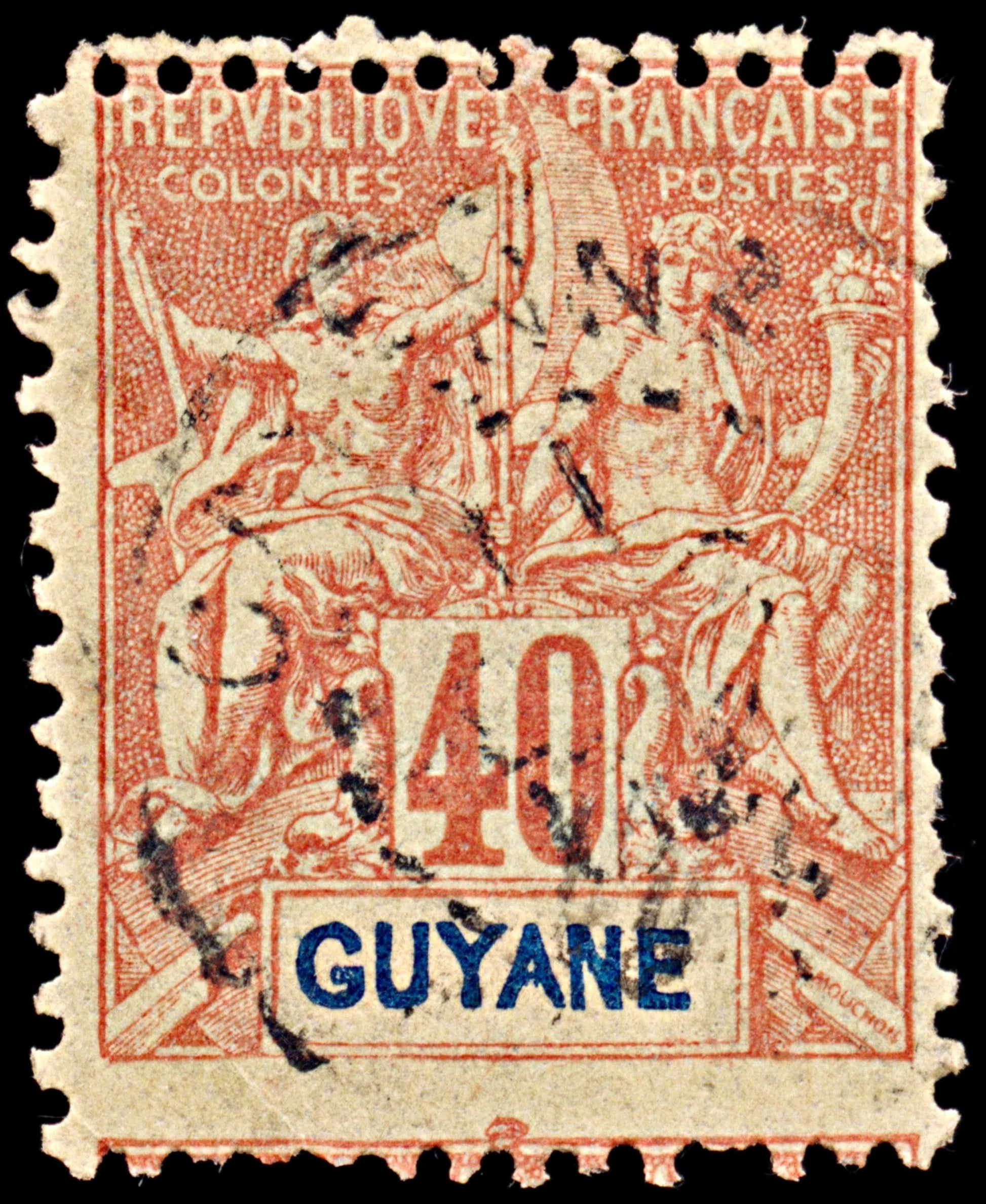6575 French Guiana SG47 40C Blue & Red 1892. Sc#45 Mi38 Used. C£15