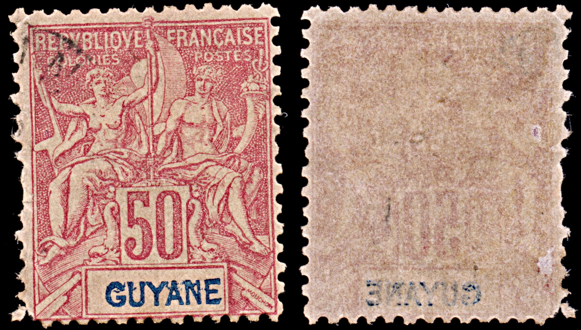 6576 French Guiana SG48 50C Blue & Carmine 1892. Sc#46 Mi39 Mint MNH. C£15