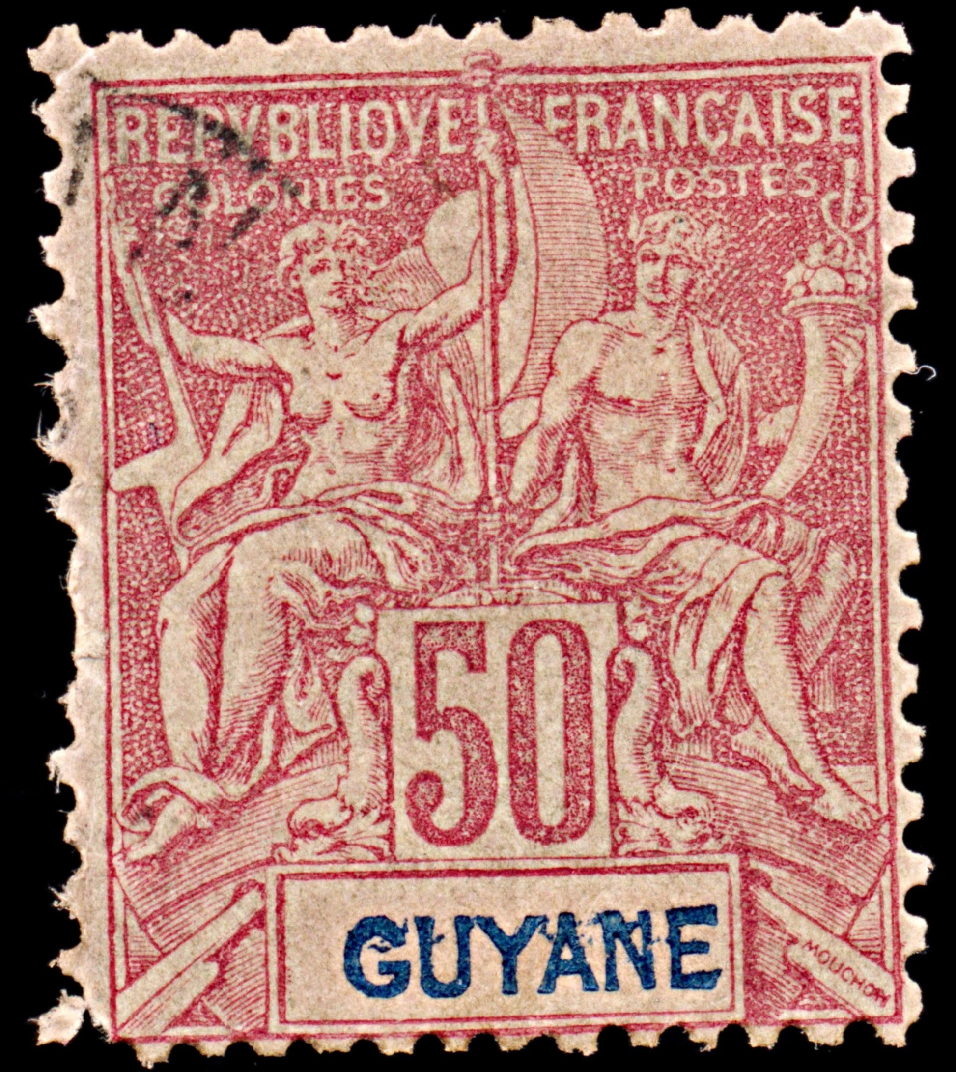 6576 French Guiana SG48 50C Blue & Carmine 1892. Sc#46 Mi39 Mint MNH. C£15