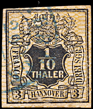 6581 Hanover SG17 1⁄10 Black 1856. Sc#14 Mi12 Used. C£90