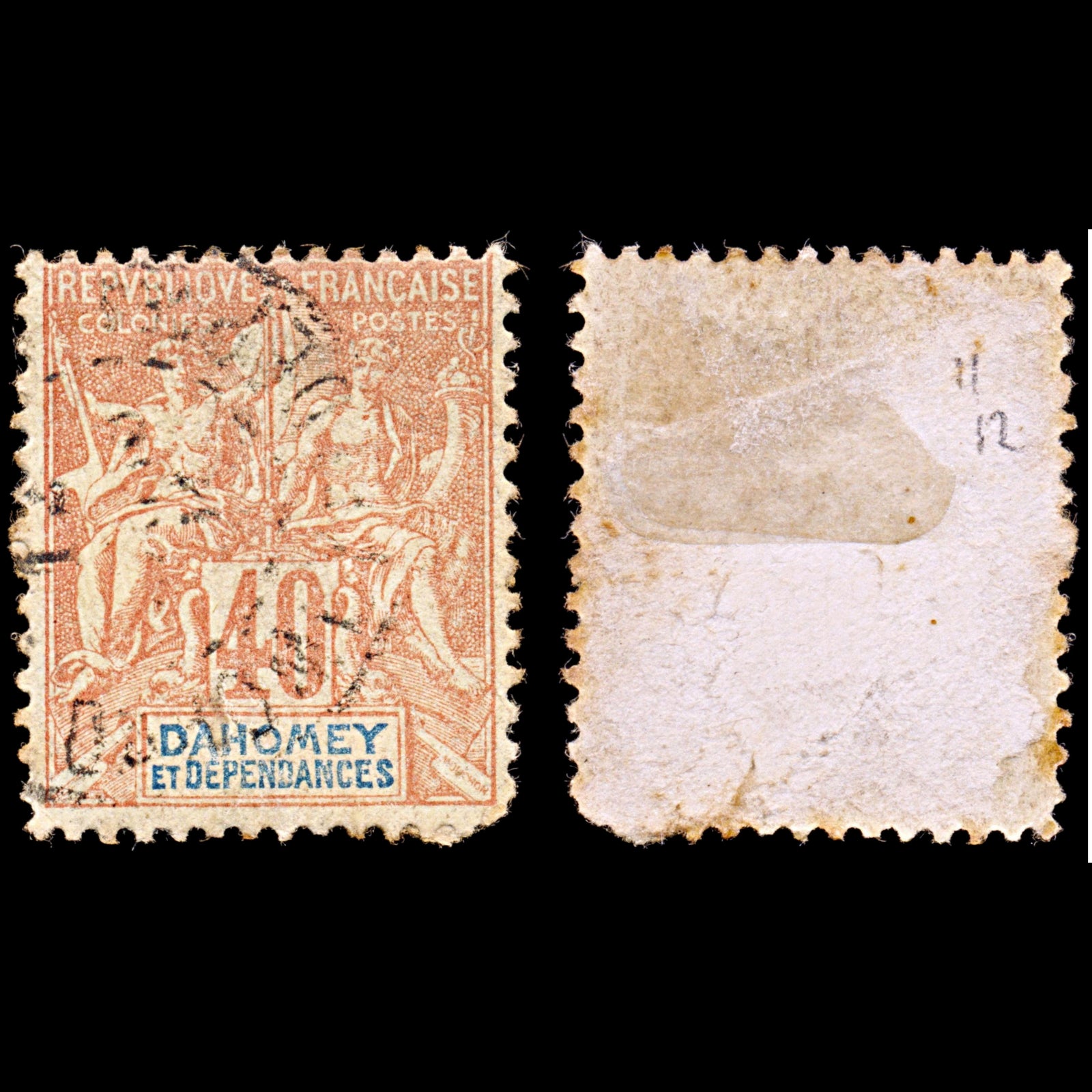 6583 Dahomey SG11 40C Dark Orange Red 1905. Sc#11 Mi12 Used. C£12