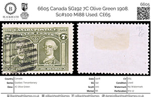 6605 Canada SG192 7C Olive Green 1908. Sc#100 Mi88 Used. C£65