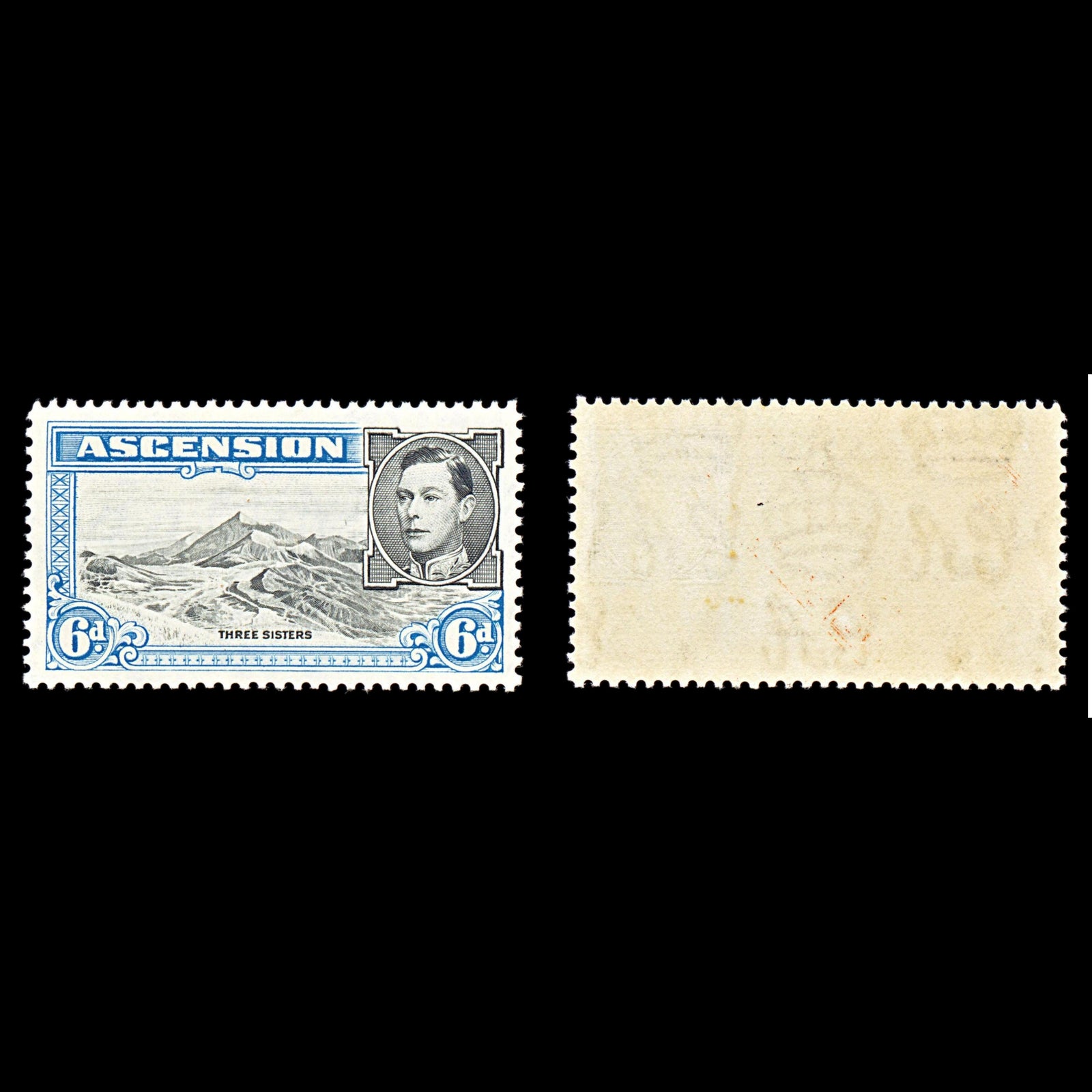 6729 Ascension SG43 6P Black & Grey Blue 1938. Sc#45 Mi 48A Mint MNH. C£43