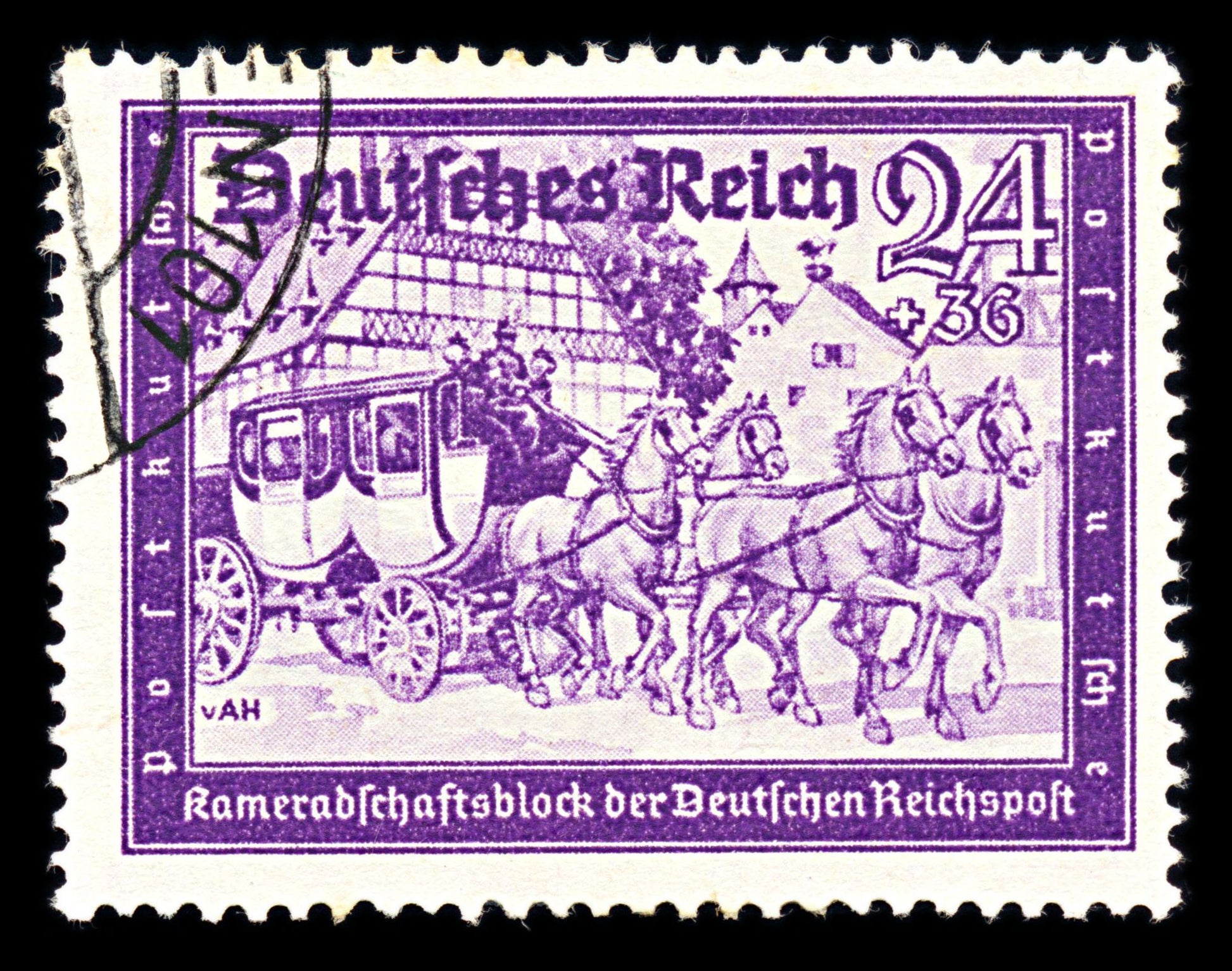 6758 Germany SG766 24+36 Black Purple Violet 1941. Sc#B158A Mi 778 Used. C£18