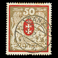 6778 Danzig SG94 50 Gold & Lilac Red 1922. Sc#94 Mi 100Xb Used. C£180, view 3