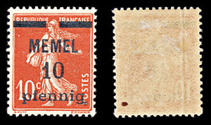 6786 Memel SG17 10 Orange Red 1920. Mi 19x Mint MH. C£23