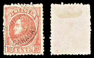 6793 Venezuela SG103 10C Red 1880. Sc#69 Mi 24x Used. C£17