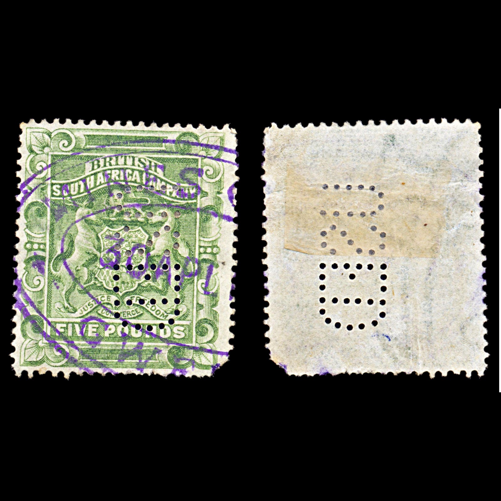 6845 South Africa Company SG20 2D Olive Green & Red 1892. Sc#3 Mi 17 Used. C£450