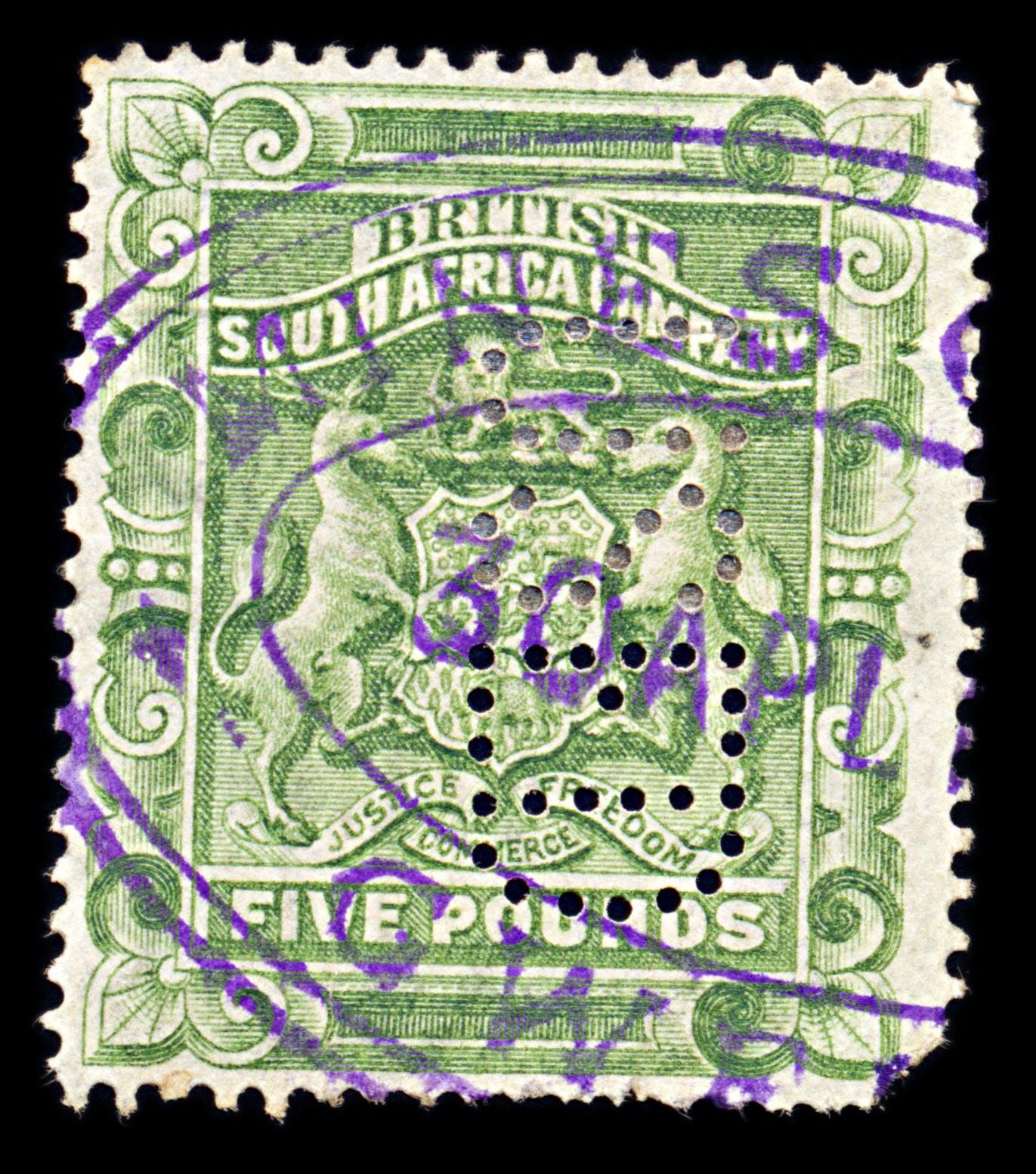 6845 South Africa Company SG20 2D Olive Green & Red 1892. Sc#3 Mi 17 Used. C£450