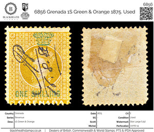 6856 Grenada 1S Green & Orange 1875. Used