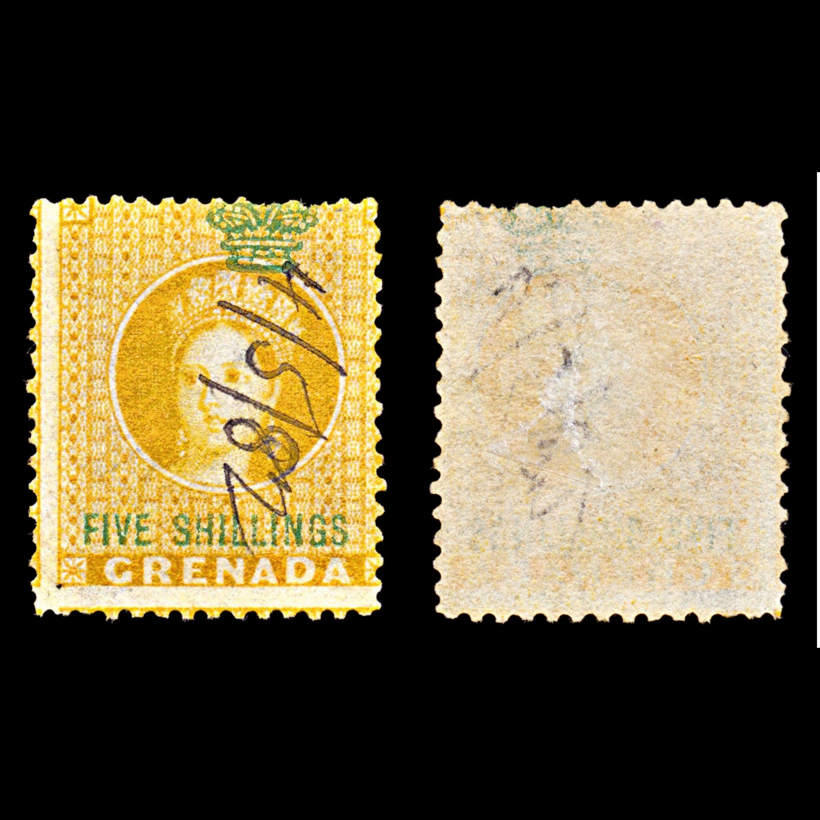 6857 Grenada 5S Green & Orange 1875. Used
