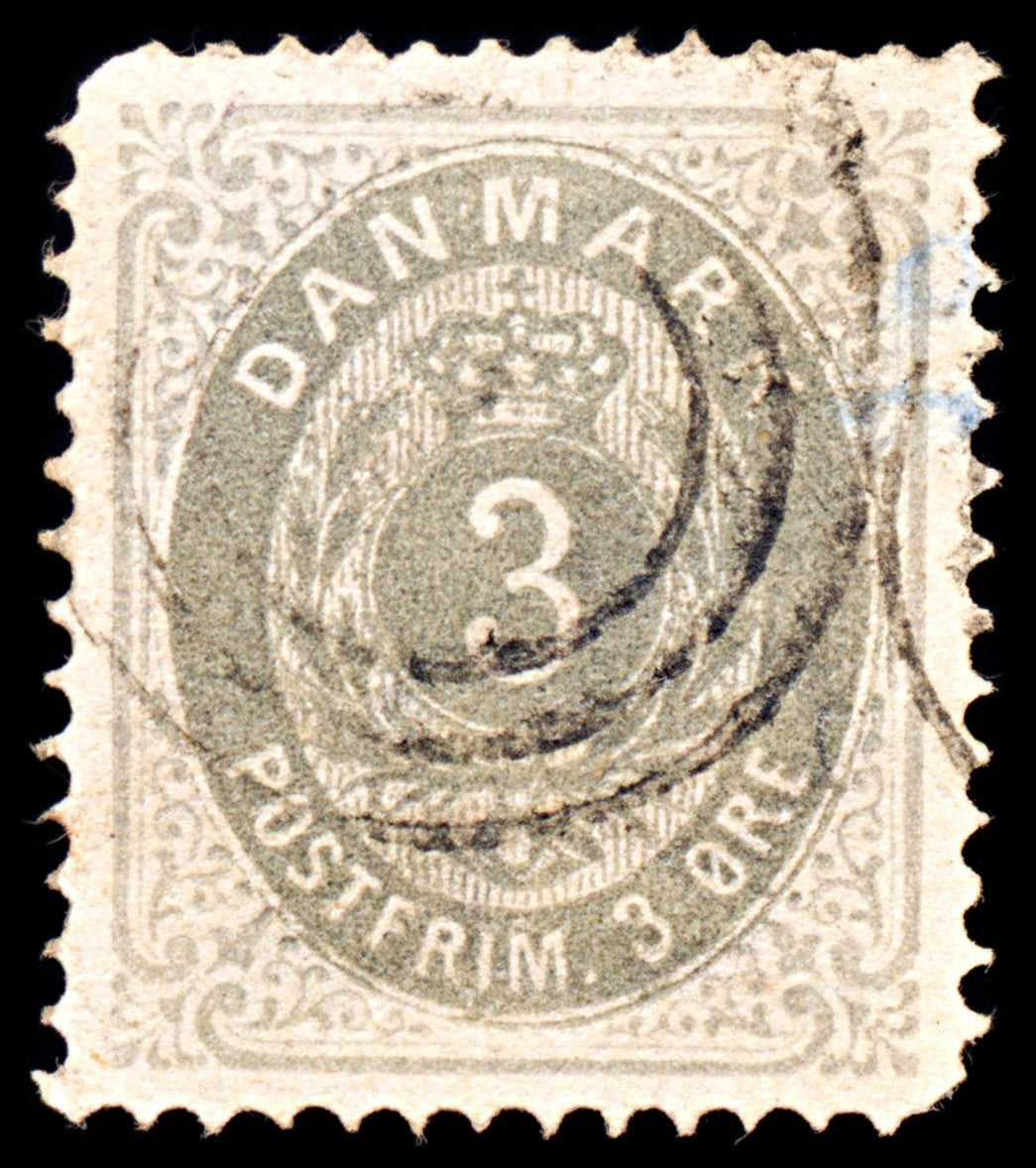 6899 Denmark SG50b 3 Ore Grey & Light Blue 1875. Sc#25c Mi 22IIYAb Used. C£65