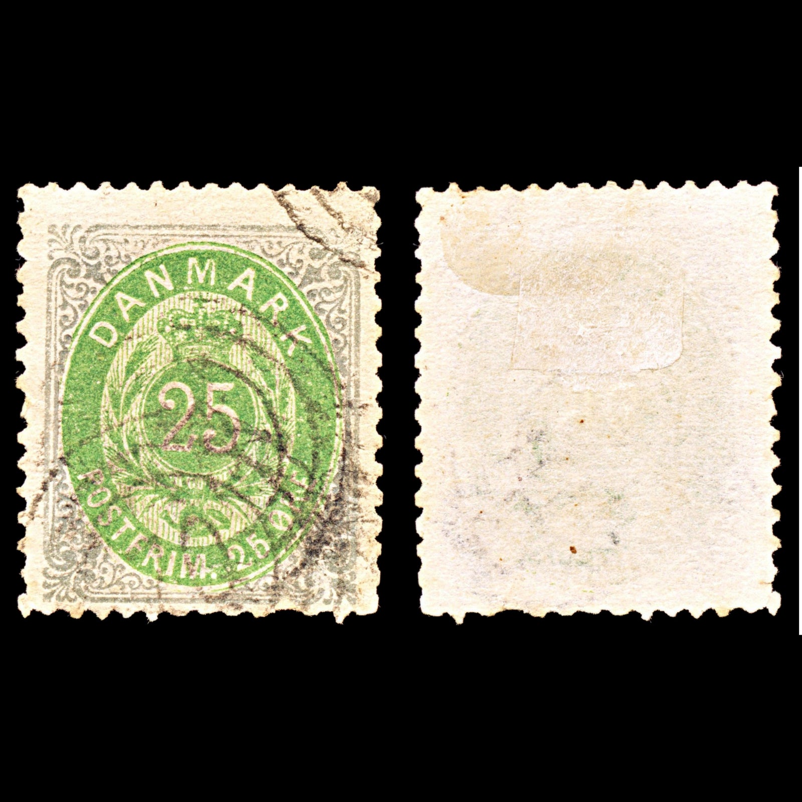 6900 Denmark SG73 25 Ore Green & Grey 1875. Sc#32 Mi 29IYA Used. C£37