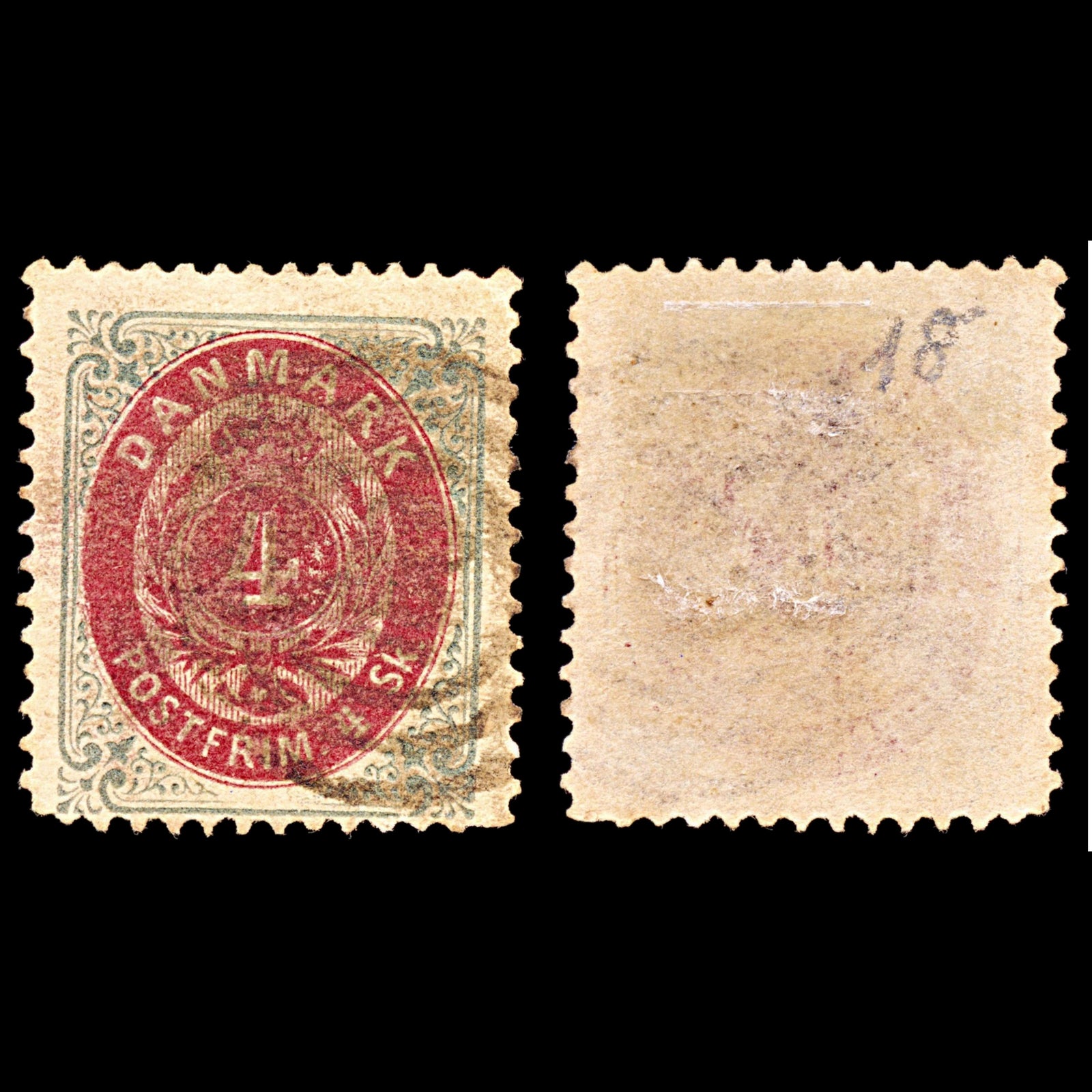 6905 Denmark SG44 4 Sk Grey & Red 1870. Sc#18 Mi 18IA Used. C£8