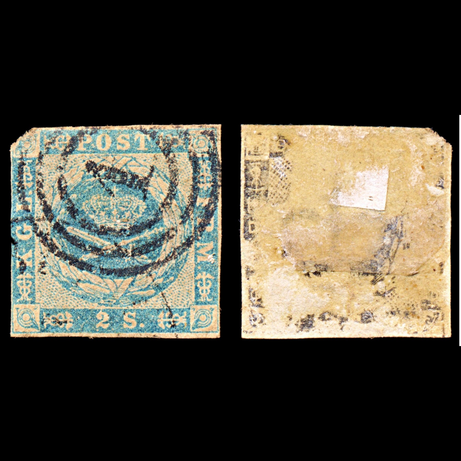 6917 Denmark SG8 2 Sk Blue 1855. Sc#3 Mi 3 Used. C£65