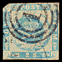 6917 Denmark SG8 2 Sk Blue 1855. Sc#3 Mi 3 Used. C£65, view 3