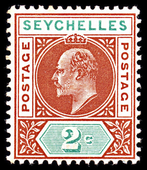 6946 Seychelles SG46 2C Chestnut & Green. Broken 
