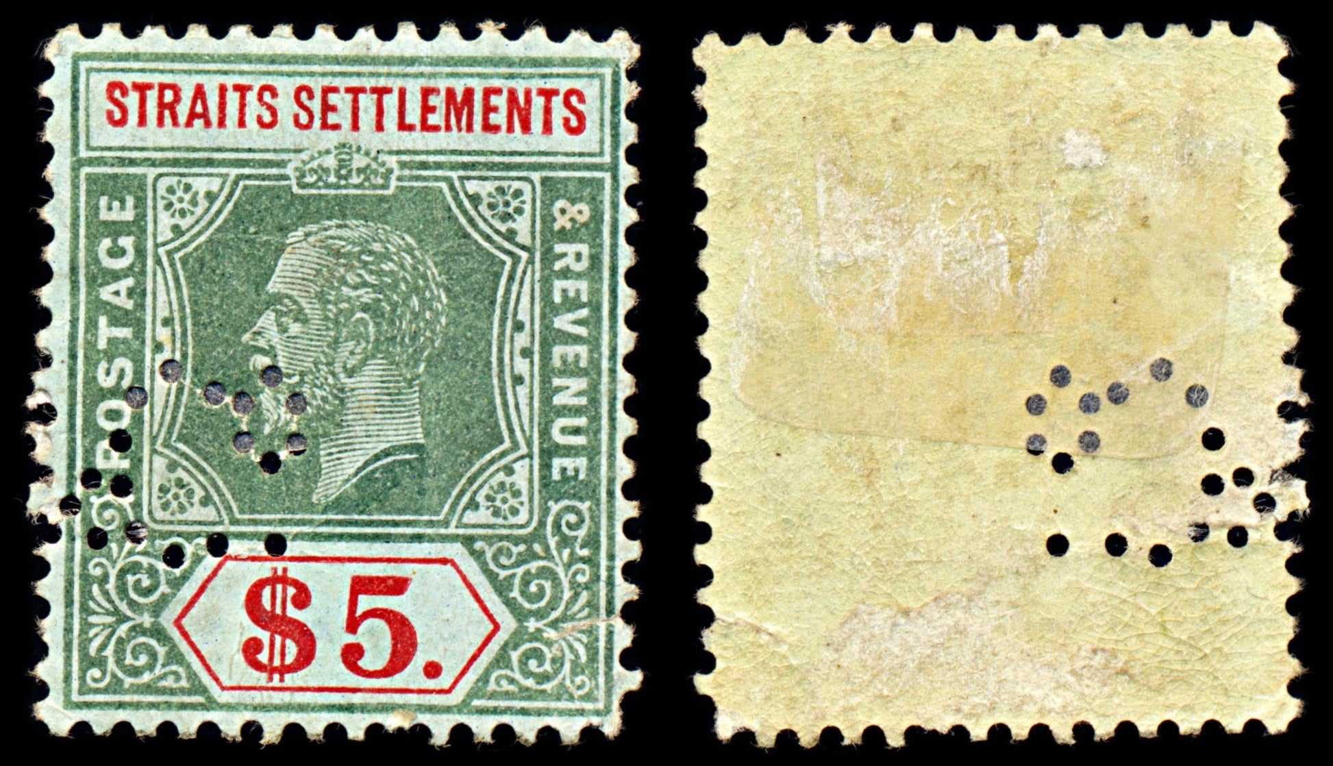 6958 Straits Settlements SG240a 5$ Green & Red 1926. Sc#201 Mi 187 Mint MH. C£120