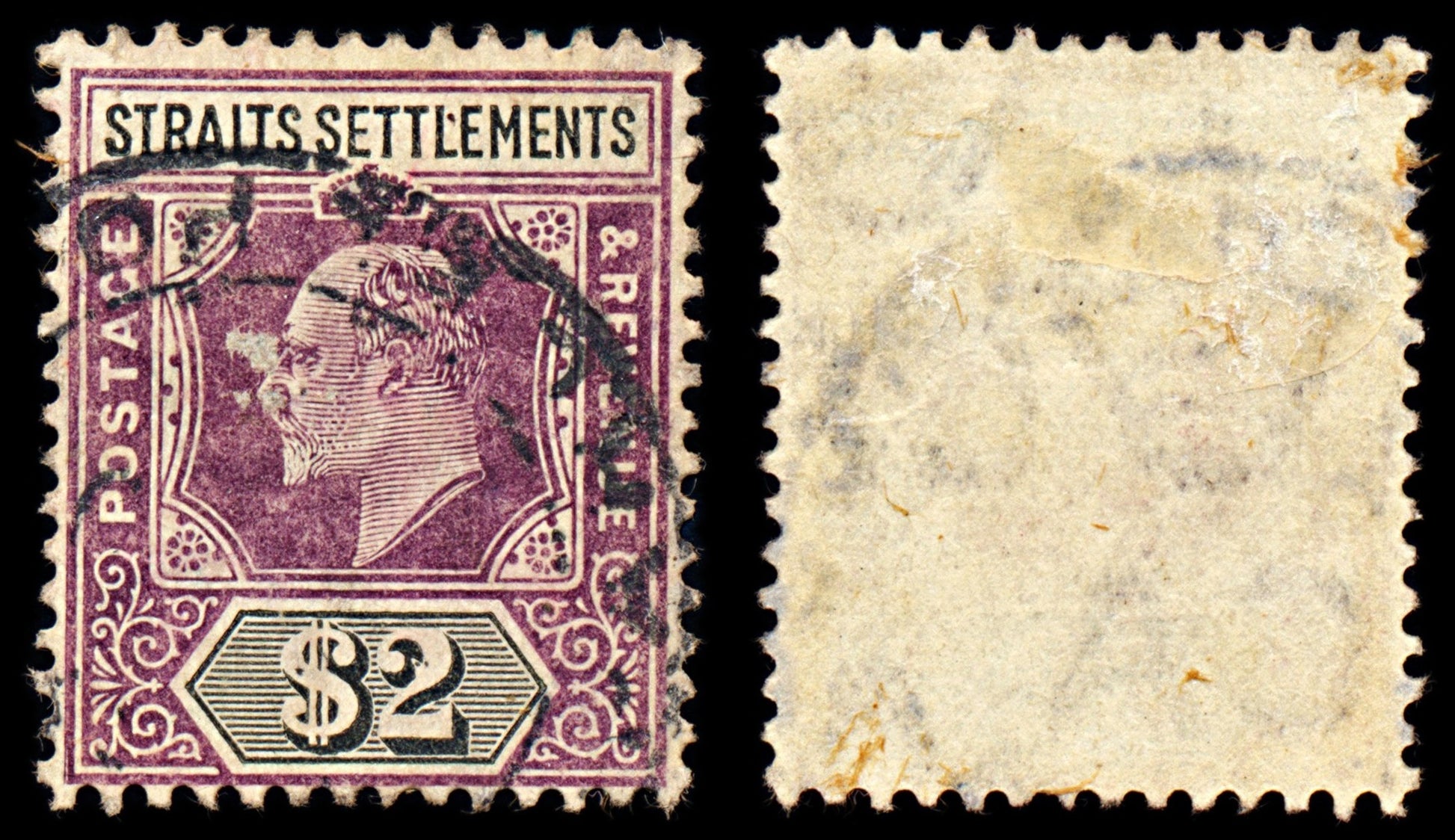 6959 Straits Settlements SG137 2$ Black & Purple 1905. Sc#125 Mi 106 Used. C£90