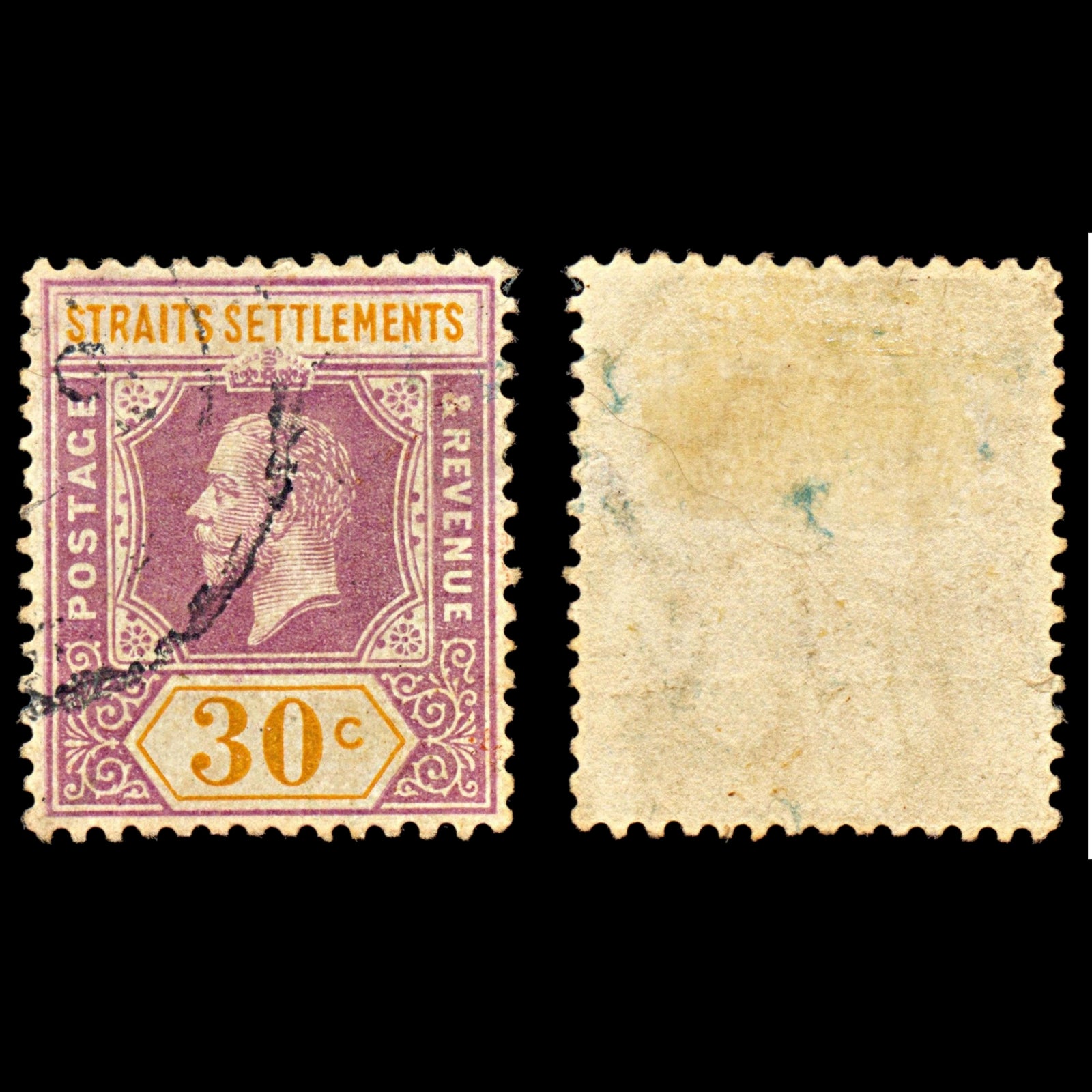6960 Straits Settlements SG235 30C Orange & Violet 1921. Mi 170I Used. C£60