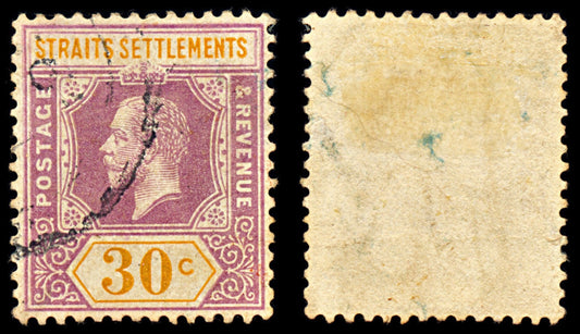 6960 Straits Settlements SG235 30C Orange & Violet 1921. Mi 170I Used. C£60