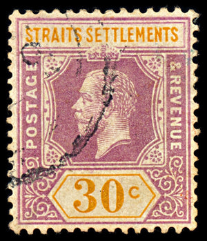 6960 Straits Settlements SG235 30C Orange & Violet 1921. Mi 170I Used. C£60