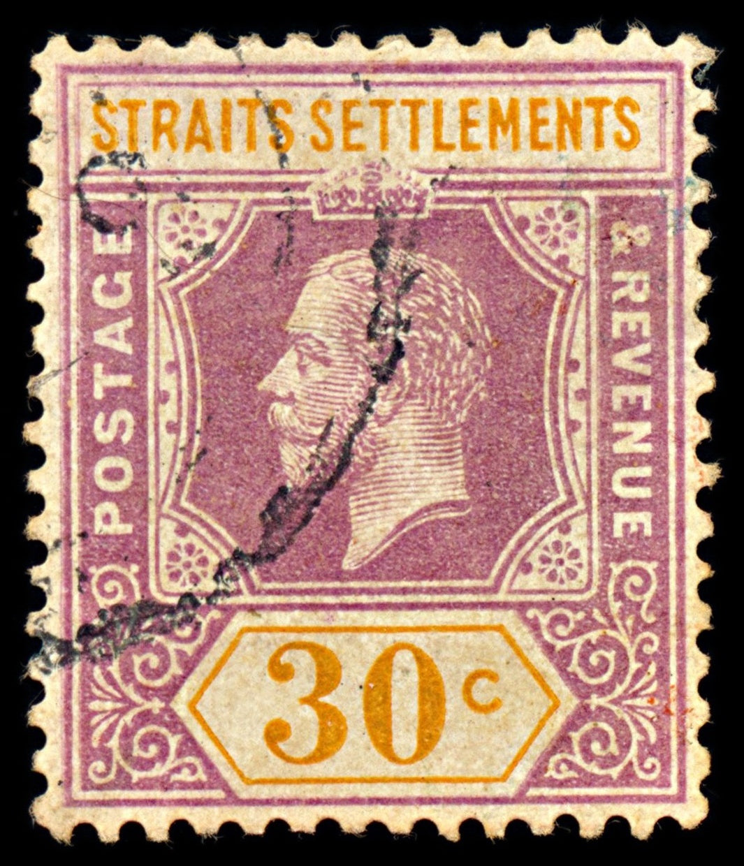 6960 Straits Settlements SG235 30C Orange & Violet 1921. Mi 170I Used. C£60