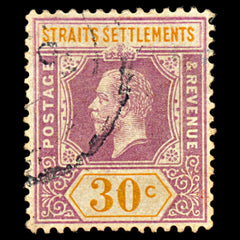 6960 Straits Settlements SG235 30C Orange & Violet 1921. Mi 170I Used. C£60, view 3