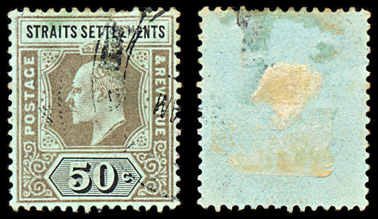 6966 Straits Settlements SG135b 50C Carmine & Green 1906. Sc#121 Mi 104 Used. C£21