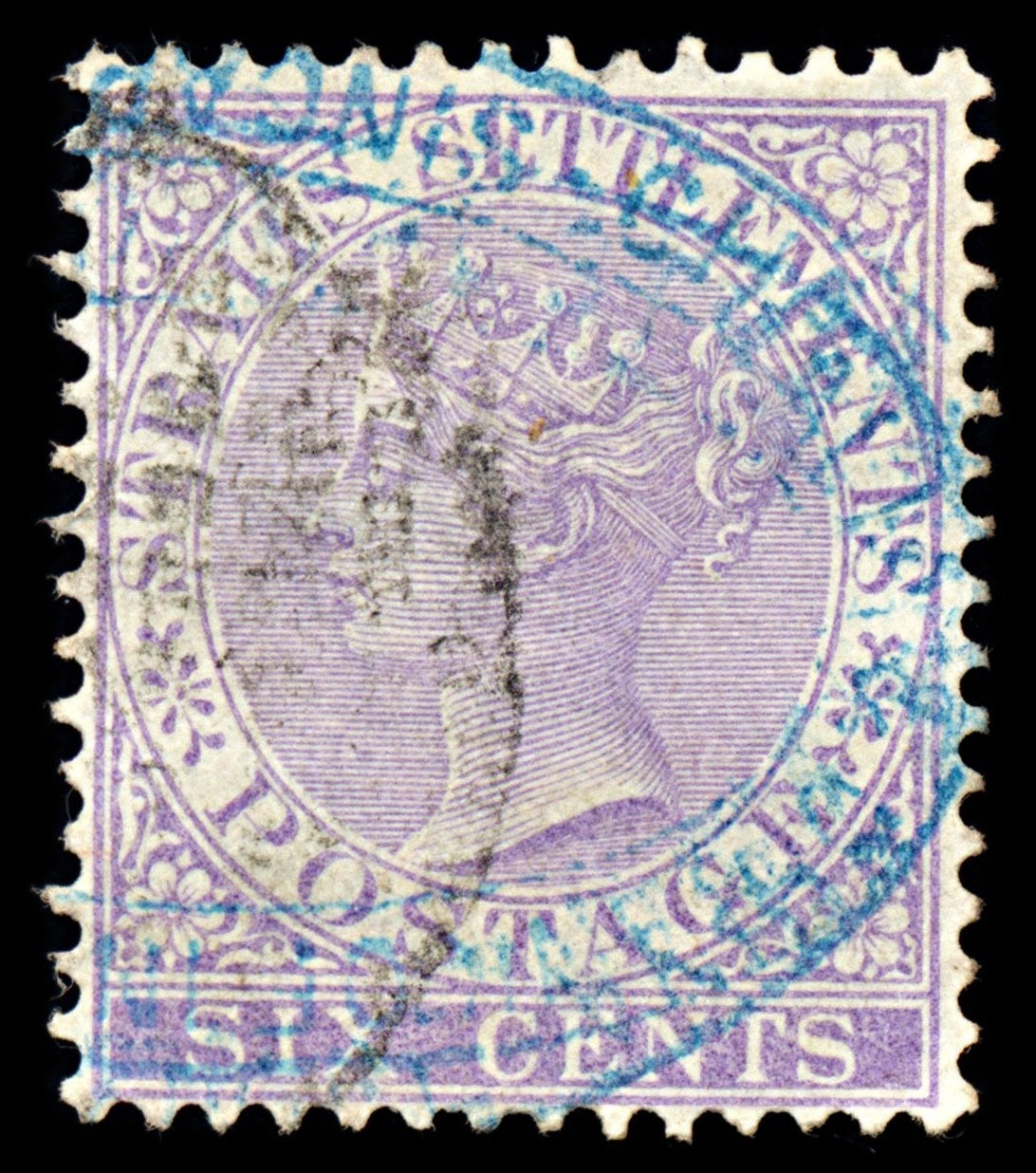 6967 Straits Settlements SG13 6C Violet 1868. Sc#12 Mi 12a Used. C£23
