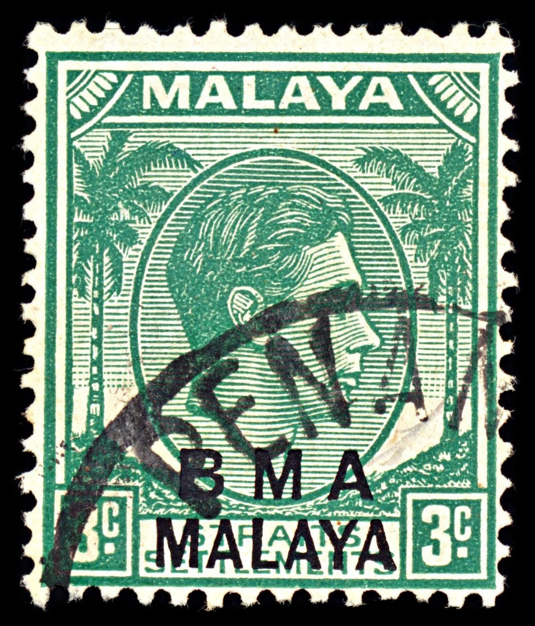 6968 BMA Malaya SG4b 3C Blue Green 1947. Used. C£9