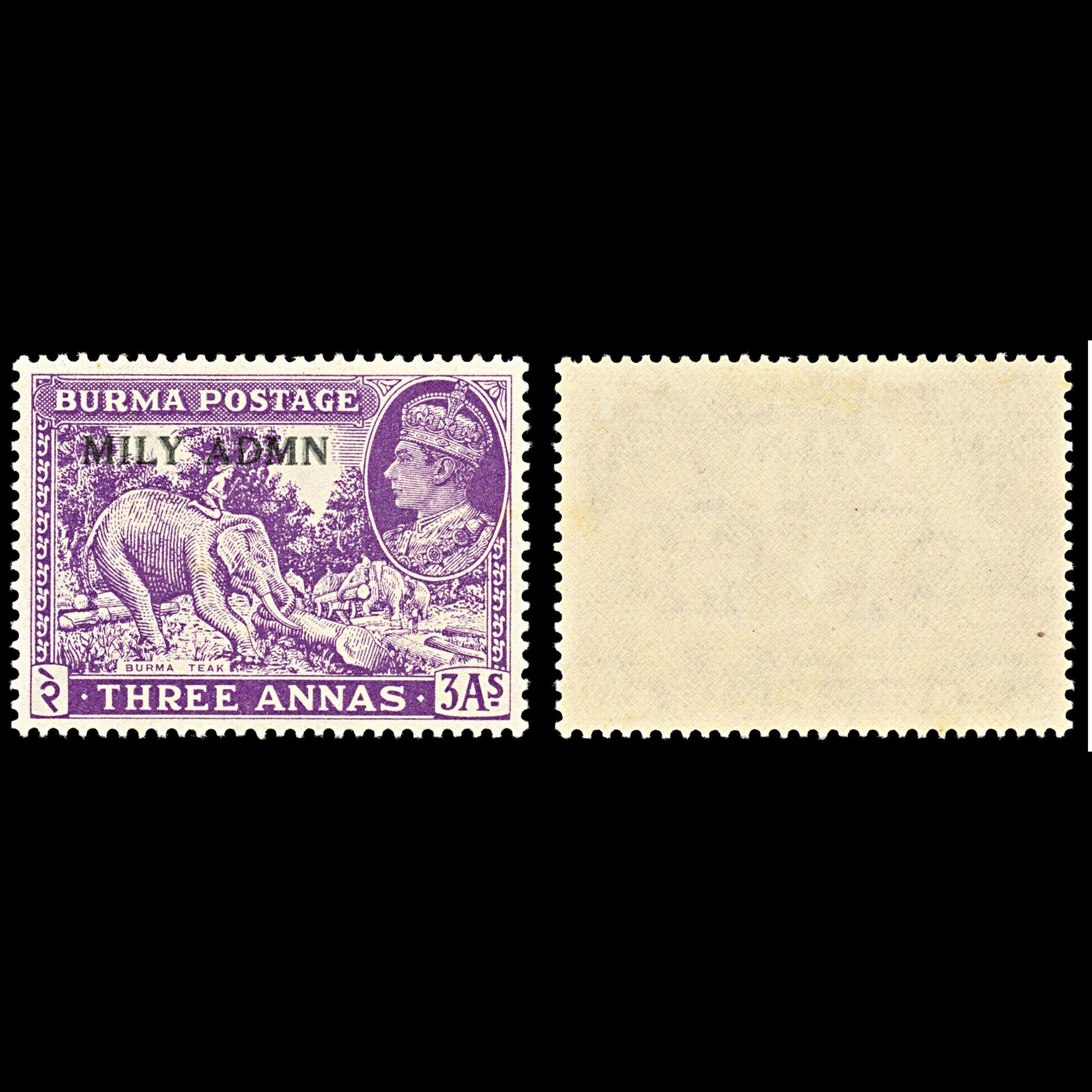 6980 Burma SG43 3A Dark Violet. Doubled Overprint 1945. Sc#43 Mi 44 Mint MVLH