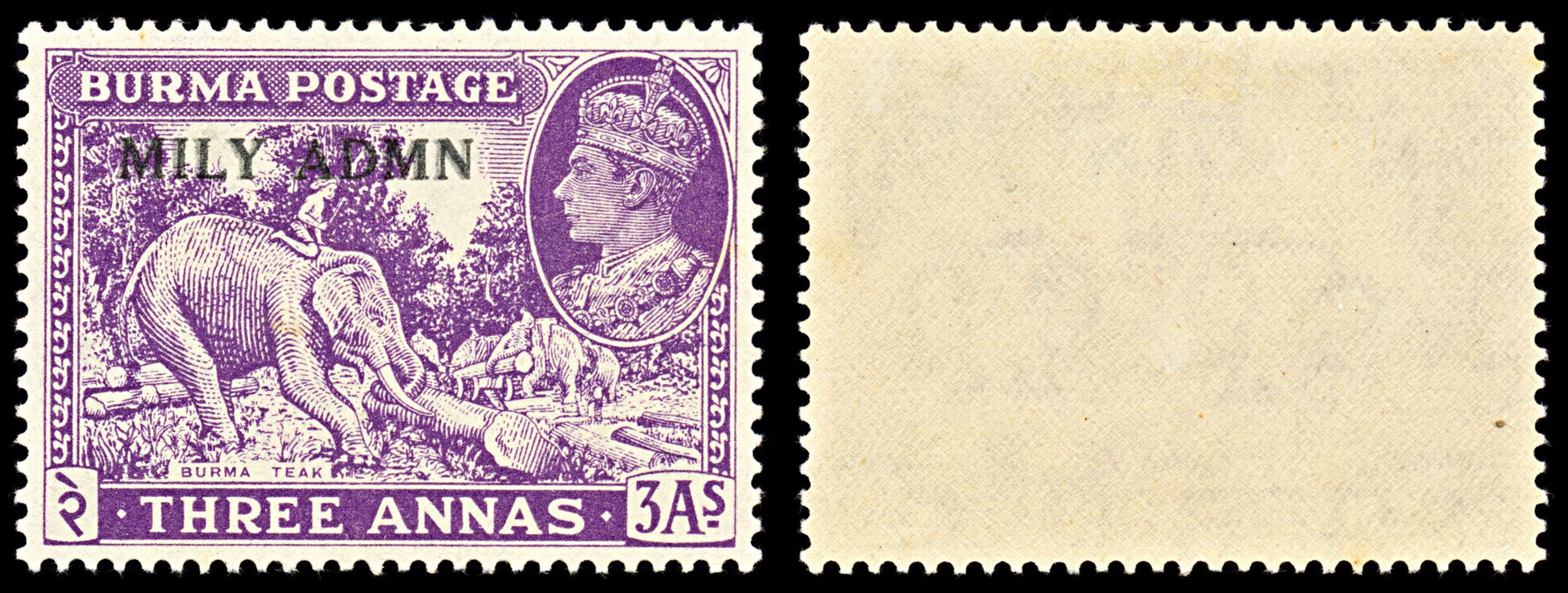 6980 Burma SG43 3A Dark Violet. Doubled Overprint 1945. Sc#43 Mi 44 Mint MVLH