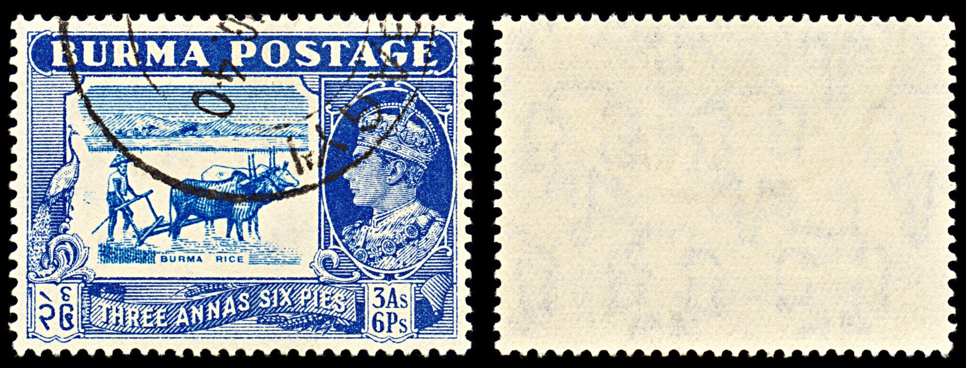 6981 Burma SG27 3P6A Blue & Light Blue 1938. Sc#27 Mi 28 Used. C£11