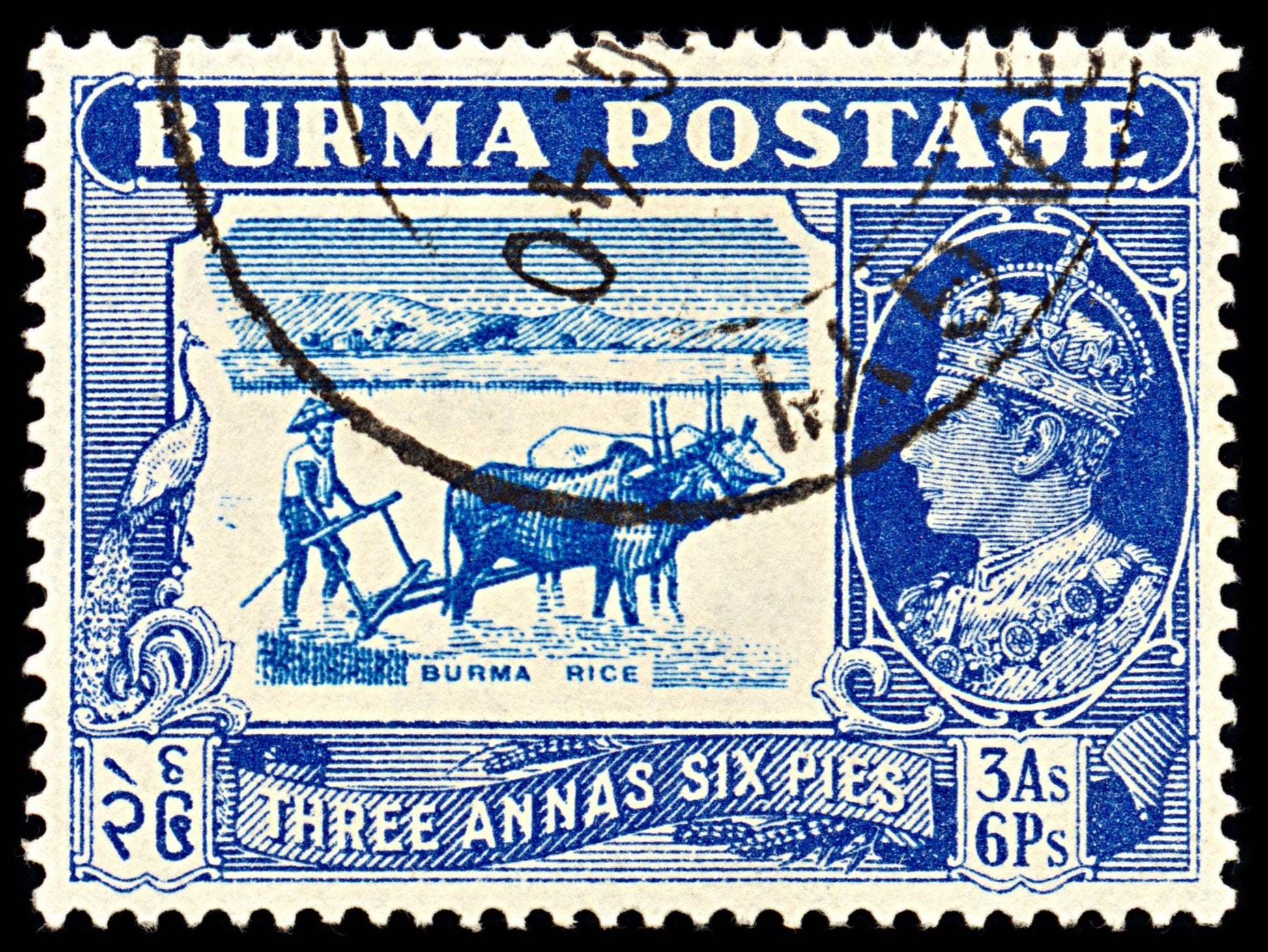 6981 Burma SG27 3P6A Blue & Light Blue 1938. Sc#27 Mi 28 Used. C£11