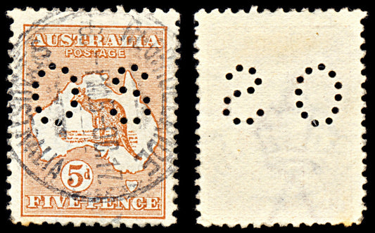 6999 Australia SG O22 5D Chestnut. Ovpt Inv & Rev 1913. Sc#OB7 Mi D7II Used. C£65