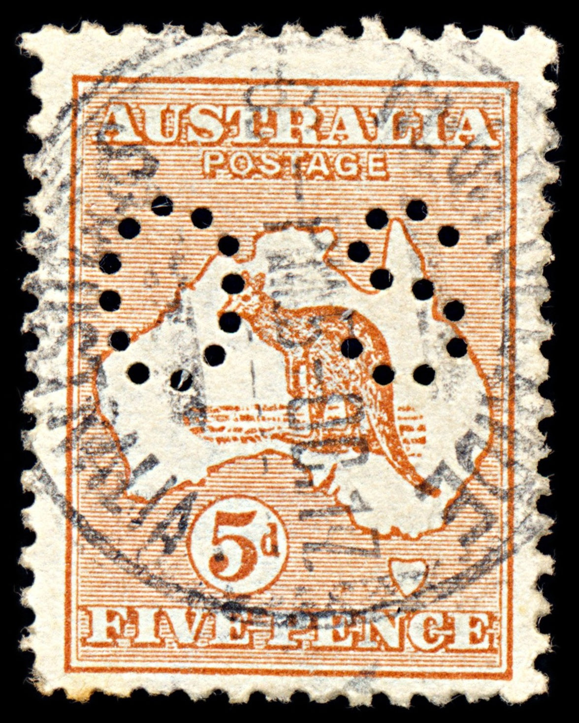 6999 Australia SG O22 5D Chestnut. Ovpt Inv & Rev 1913. Sc#OB7 Mi D7II Used. C£65