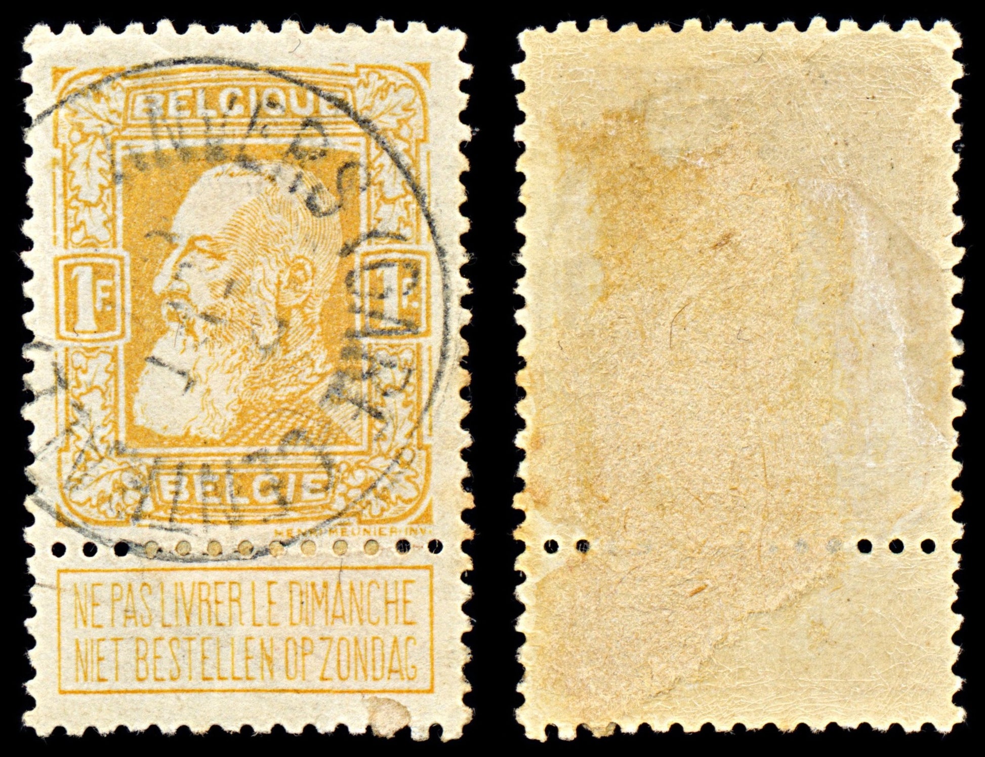 7027 Belgium SG104 1Fr Orange Yellow 1905. Sc#90 Mi 76a Used. C£14