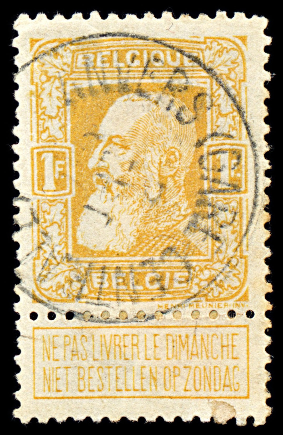 7027 Belgium SG104 1Fr Orange Yellow 1905. Sc#90 Mi 76a Used. C£14