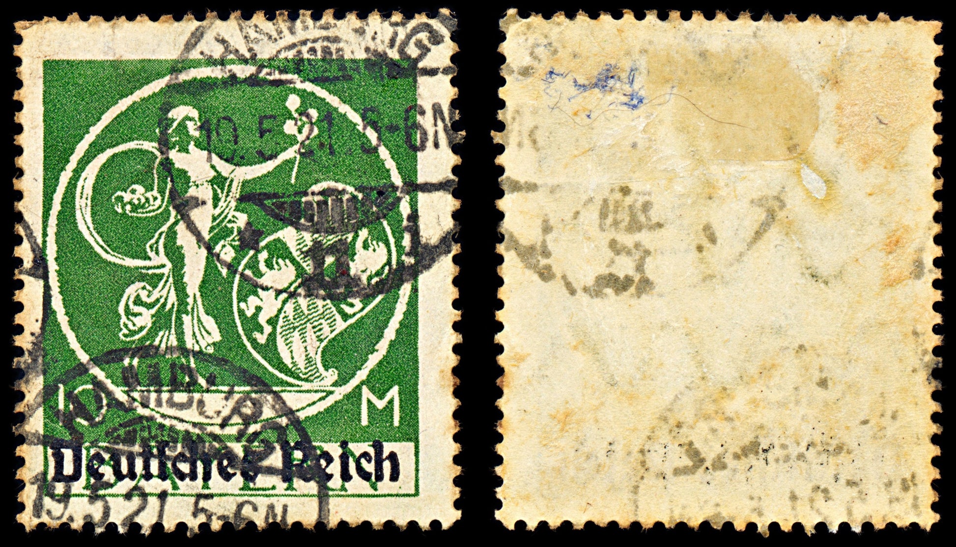 7028 Germany SG135 10 Blackish Olive Green 1920. Sc#274 Mi 137I Used. C£23