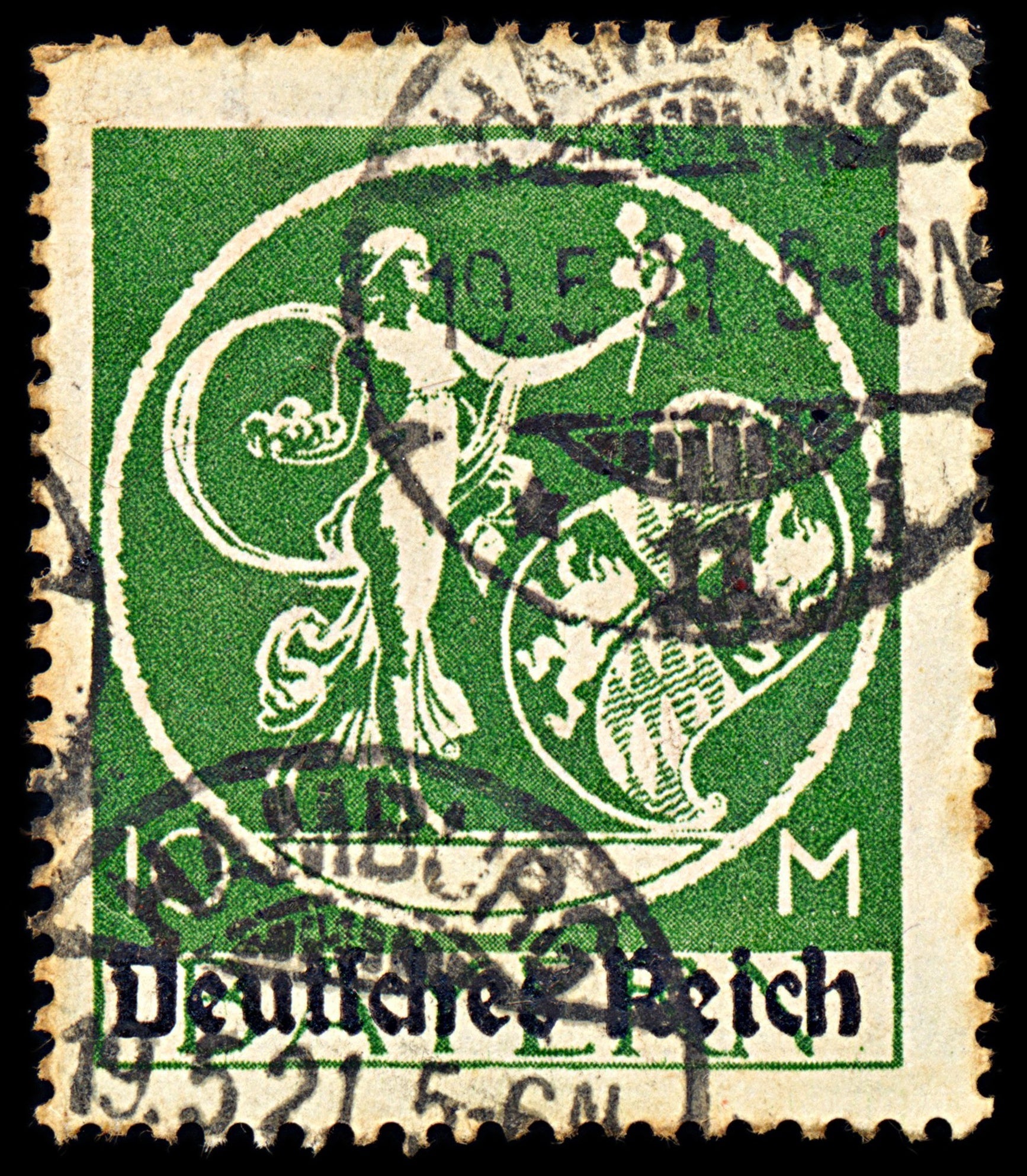 7028 Germany SG135 10 Blackish Olive Green 1920. Sc#274 Mi 137I Used. C£23
