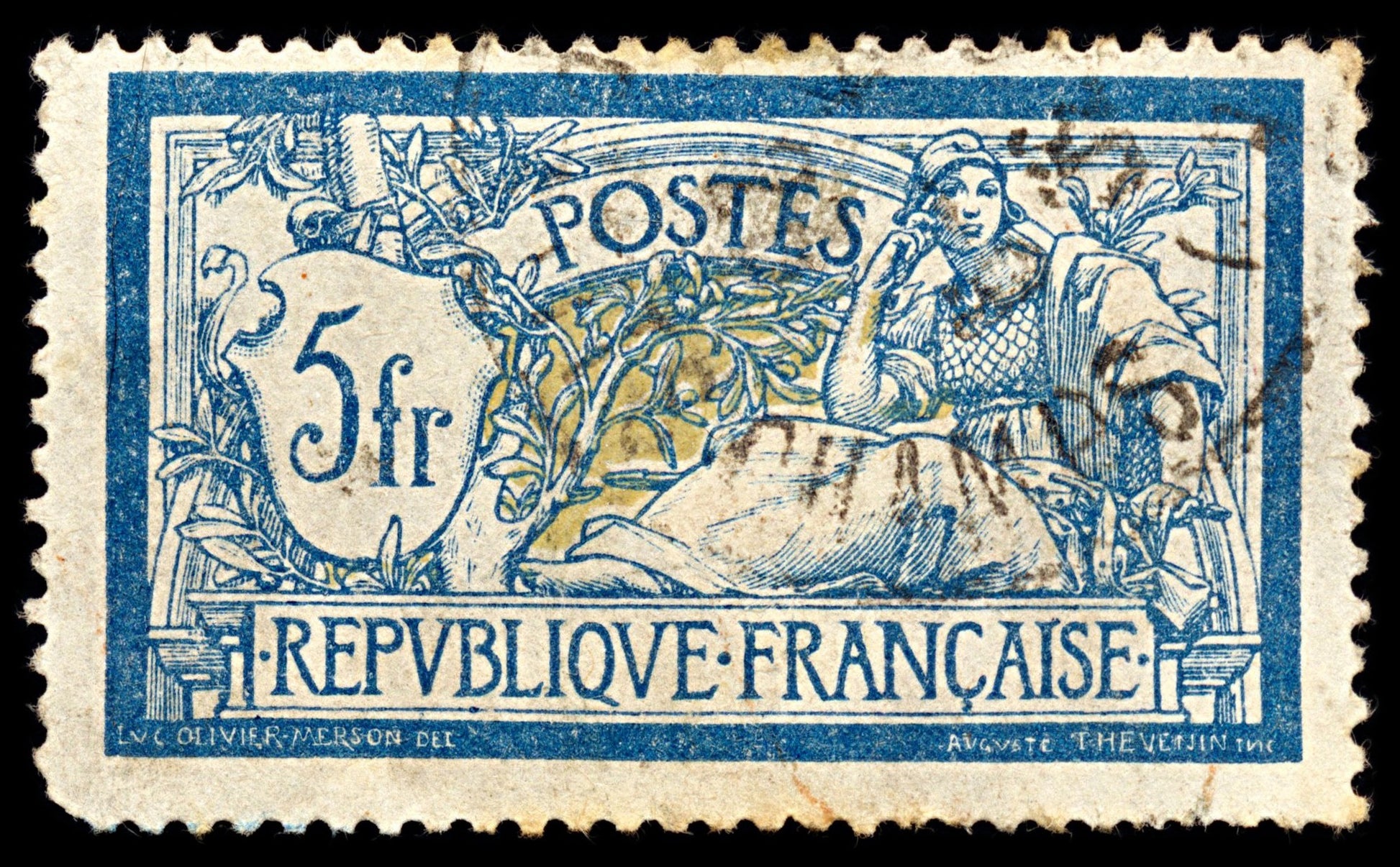 7030 France SG308 5F Blue & Buff 1900. Sc#130 Mi 100xa Used. C£100
