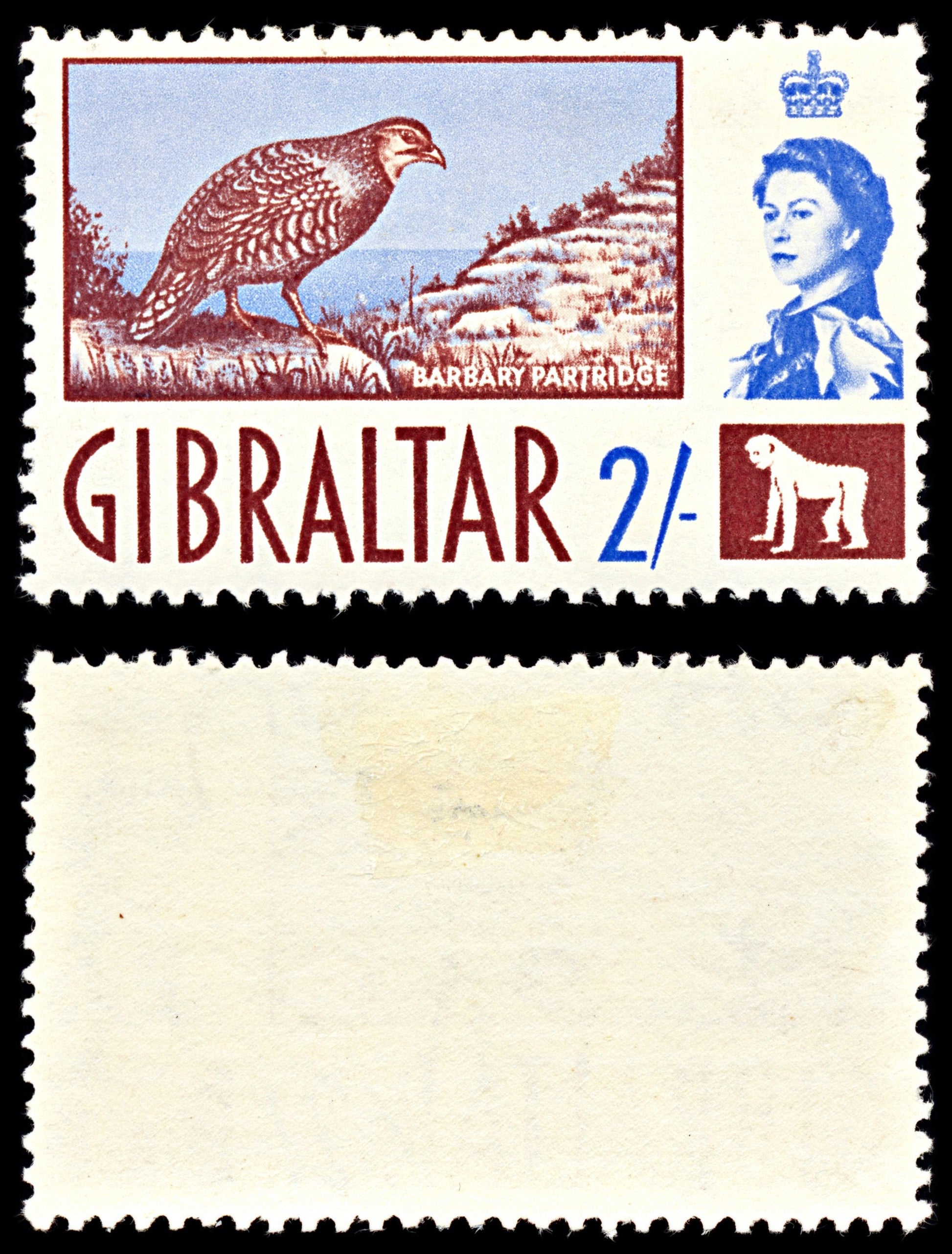 7092 Gibraltar SG170 2S Chocolate & Ultramarine 1960. Sc#157 Mi 159 Mint MH. C£20