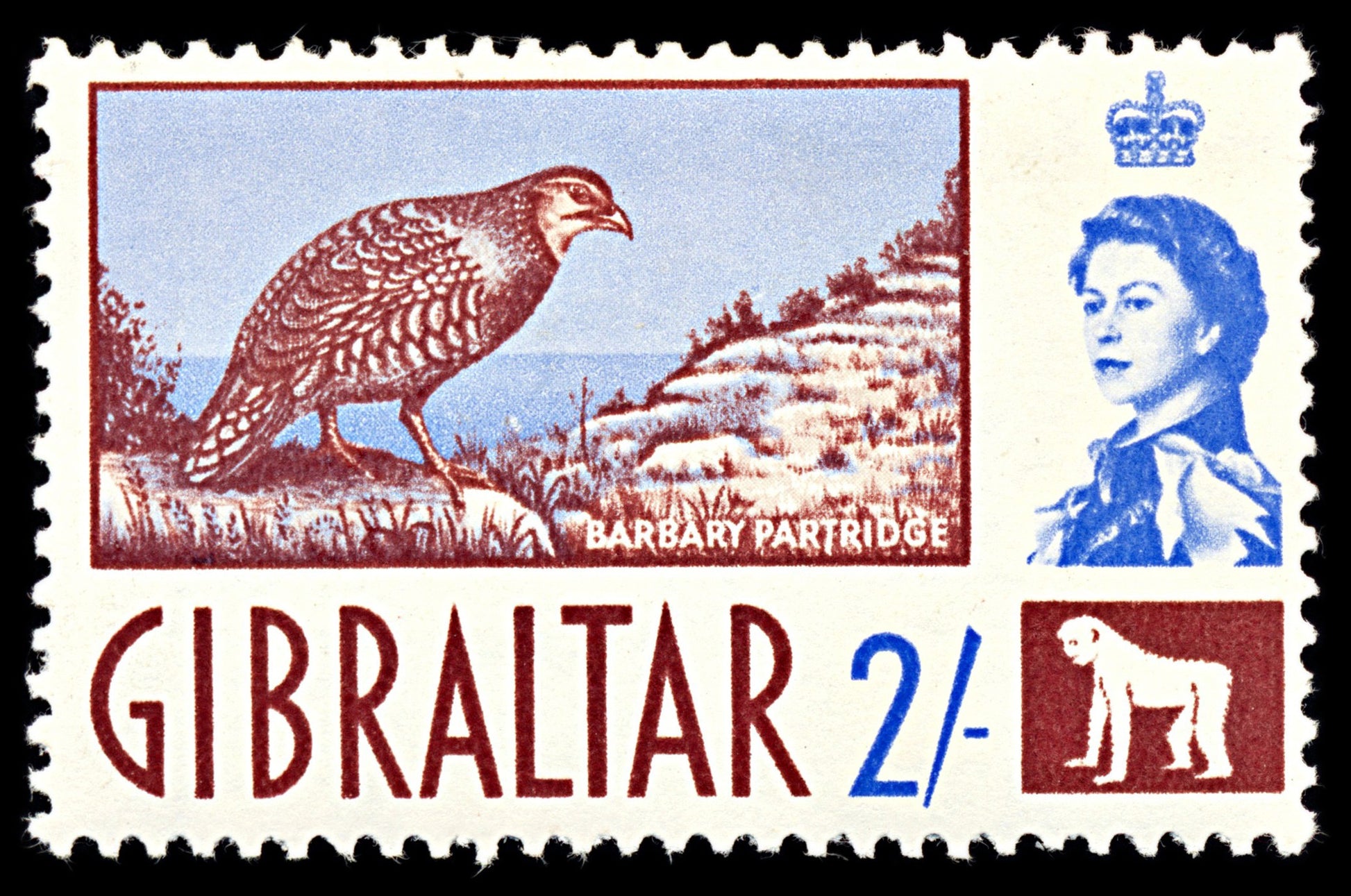 7092 Gibraltar SG170 2S Chocolate & Ultramarine 1960. Sc#157 Mi 159 Mint MH. C£20